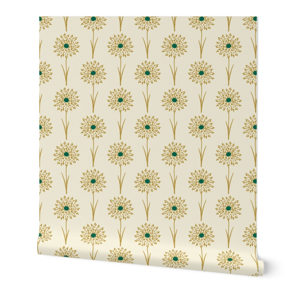 Roll of wallpaper with floral pattern on a white background