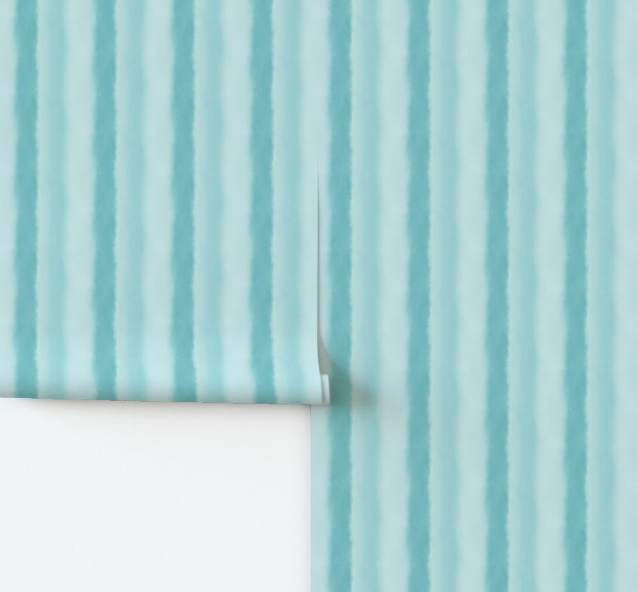 Coastal Hand-painted Watercolor Stripes Wallpaper by Erica MacDonald.