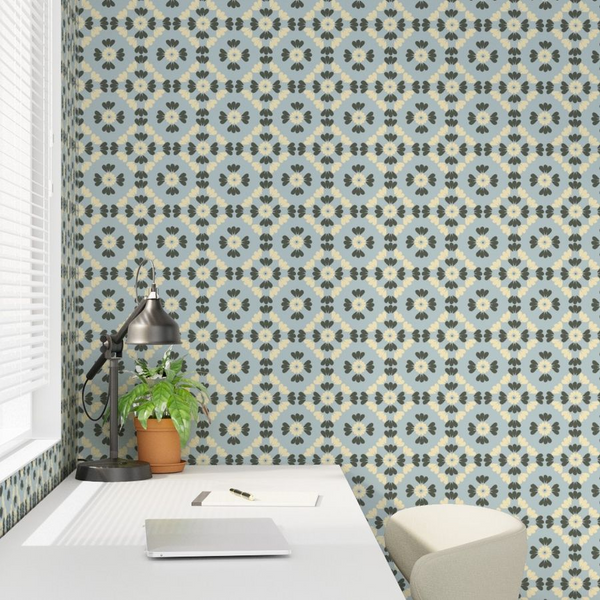 Grasscloth Floral Tile in Yellow Wallpaper | Erica MacDonald