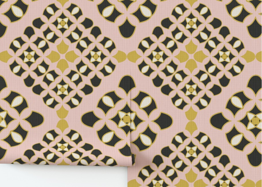 Decorative wallpaper with a geometric pattern on a white background