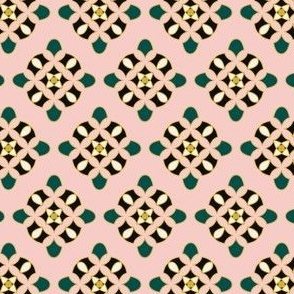 Patterned design with geometric shapes on a pink background