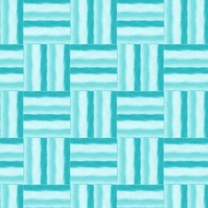 Basketweave pattern of blue horizontal stripes on a light blue background by Erica MacDonald.