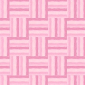 Pattern of pink and white horizontal stripes on a pink background.