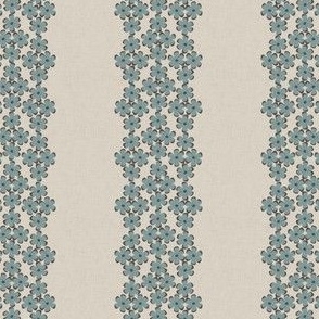 Decorative floral scallop stripe pattern on a beige background by Erica MacDonald.