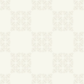 Patterned wallpaper with geometric design on a light beige background