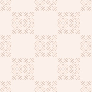 Patterned wallpaper with geometric design on a light pink background