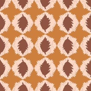 Pattern of brown and beige leaves on a brown background