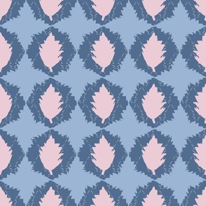 Pattern of pink leaves on a blue background