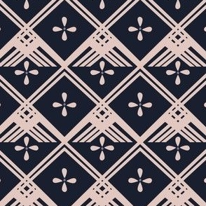 Navy blue fabric with beige geometric pattern
