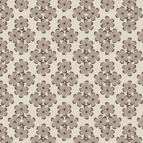 Floral Damask pattern of brown flowers on a beige background by Erica MacDonald.