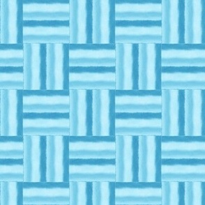 Pattern of ocean blue horizontal and diagonal basketweave stripes on a light blue background by artist Erica MacDonald.