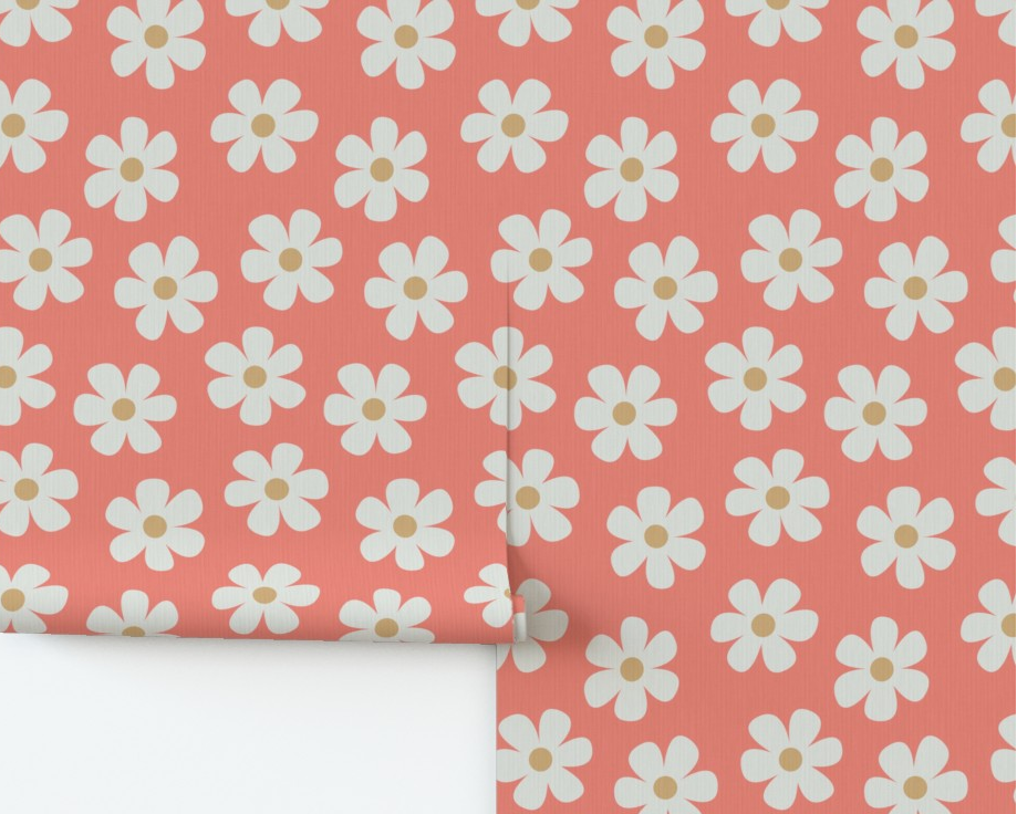Preppy Palm Beach Tossed Daisy Wallpaper