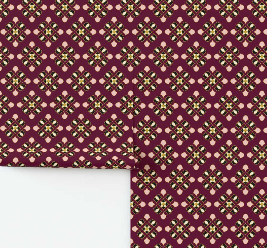 Patterned paper with geometric Art Deco Medallion design by Erica MacDonald on a white background.