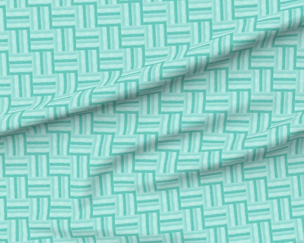 Teal fabric with a herringbone pattern