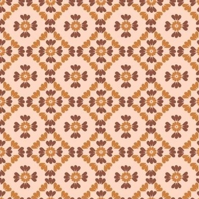 Patterned fabric with a diamond grid and floral design on a beige background