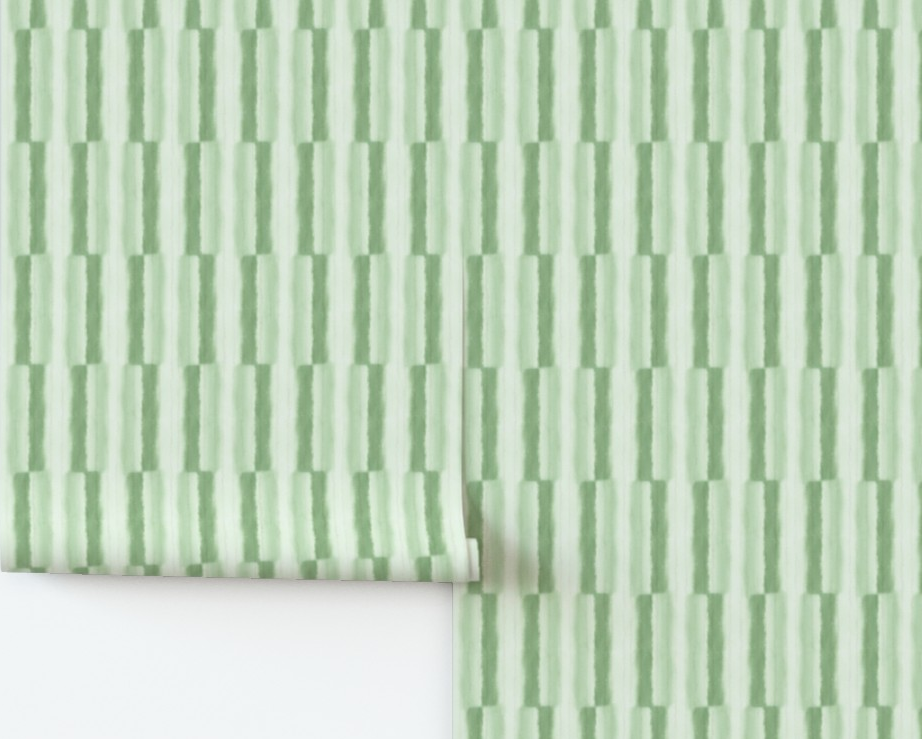 Green striped wallpaper roll on a white background