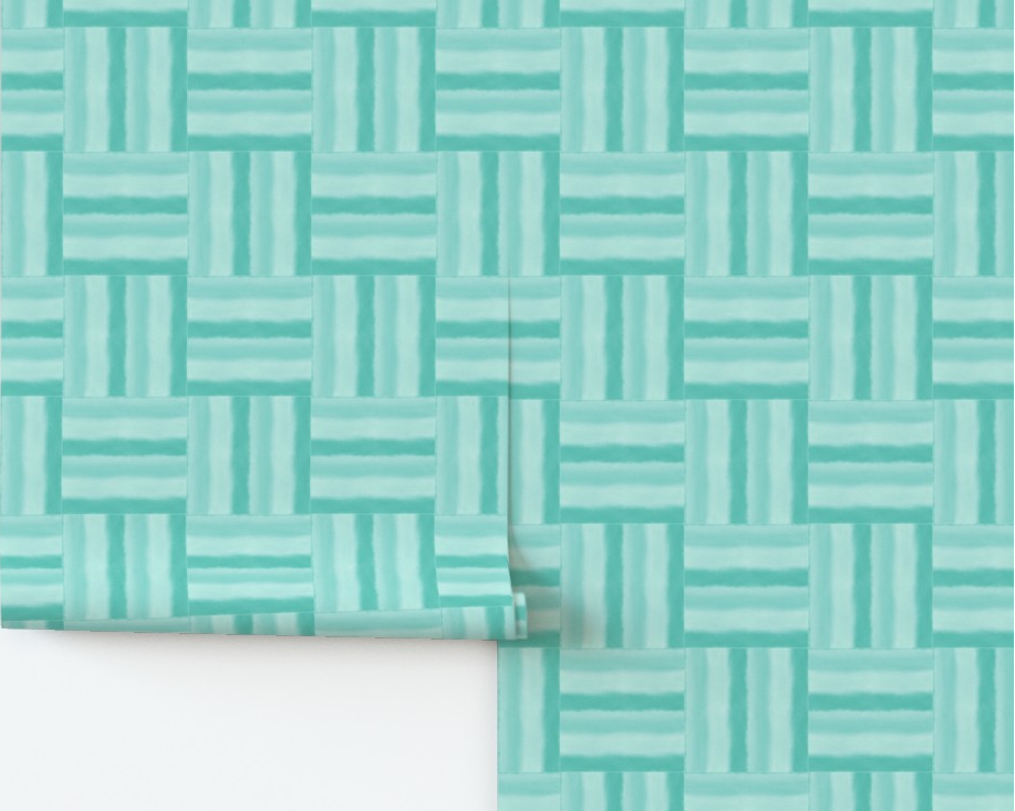 Teal coastal basketweave patterned wallpaper on a white background