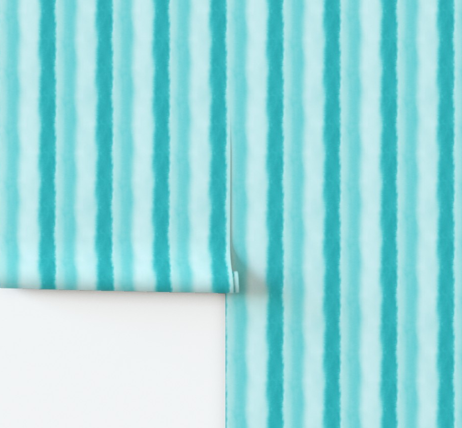 Watercolor teal and white striped wallpaper on a white background by painter Erica MacDonald.