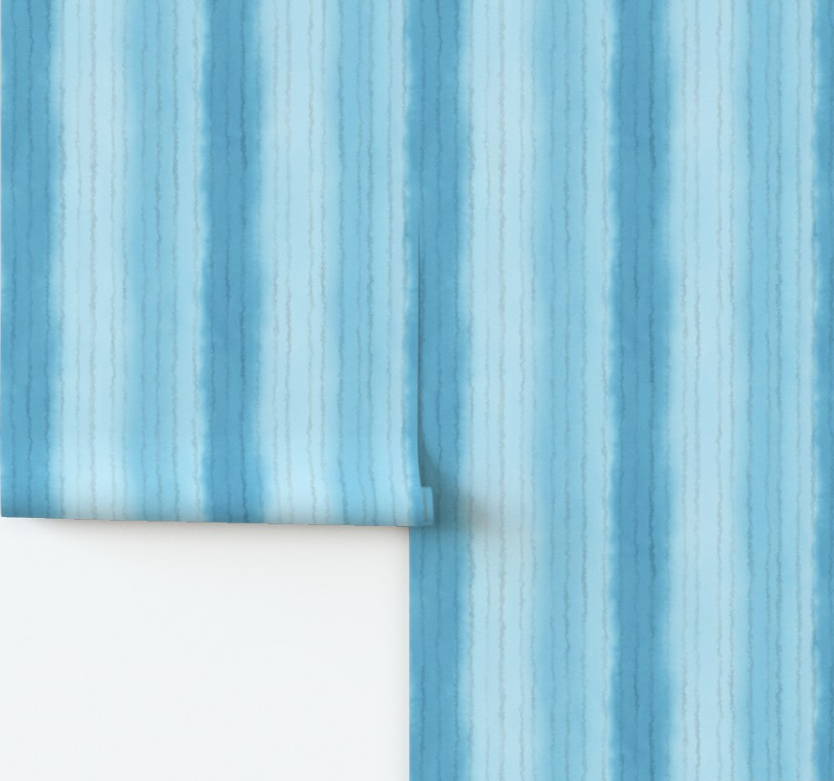 Blue watercolor striped wallpaper by Erica MacDonald.