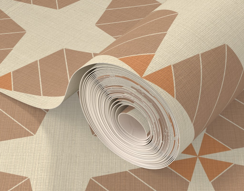 Roll of wallpaper with geometric pattern on a matching background