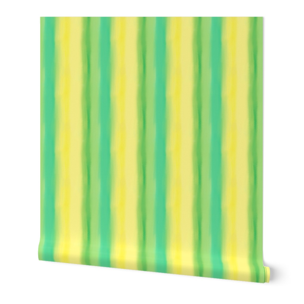 Striped wallpaper with lime green and yellow vertical stripes on a white background by Erica MacDonald
