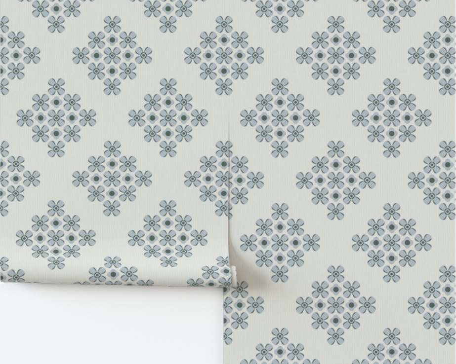 Organic Modern Coastal Floral Damask wallpaper. 