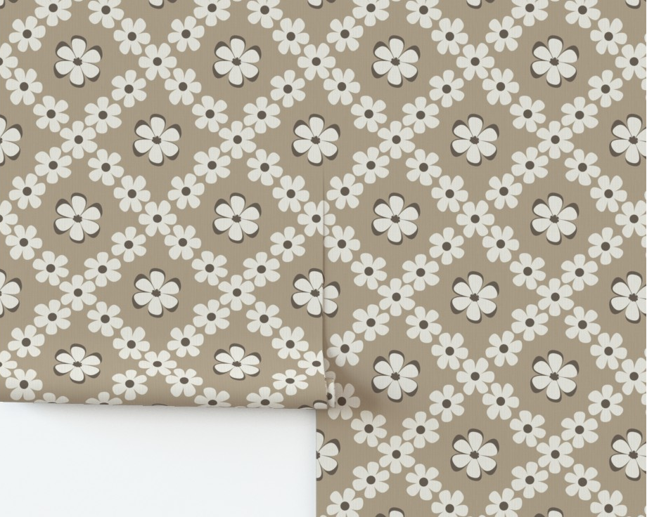 Sandy beige Organic Modern Coastal floral diamond wallpaper.
