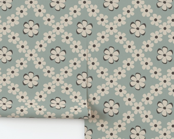 Organic Modern Coastal diamond floral wallpaper.