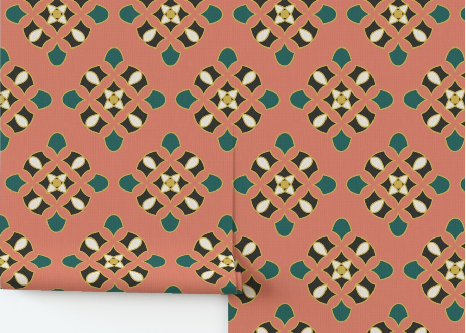 Patterned wallpaper with geometric design on a plain background