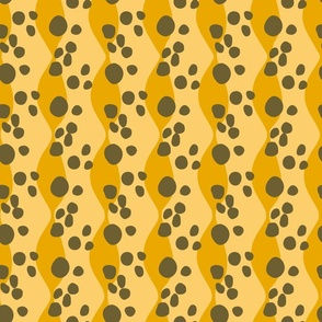 Pattern of wavy lines with black dots on a yellow background