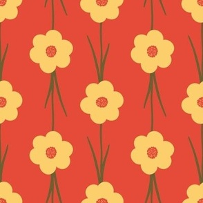 Pattern of yellow flowers on a red background