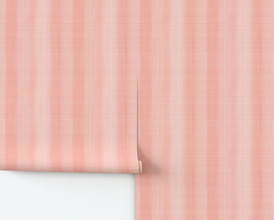Soft coral pink coastal stripe wallpaper