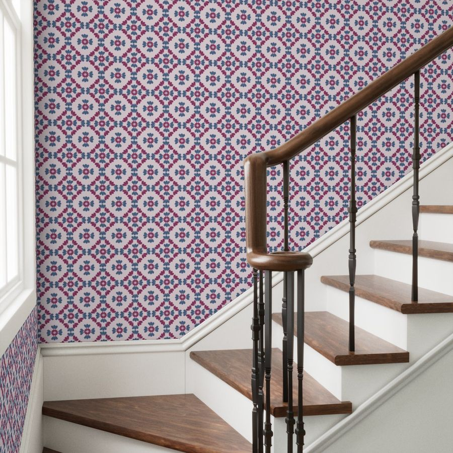 Winter Floral Mosaic Wallpaper in Berry by  Erica MacDonald.